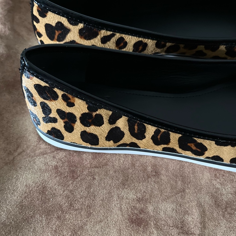 TORY BURCH SKYLER NIB AUTHENTIC CALF HAIR OCELOT LEOPARD BLK PATENT LEATHER FLAT - Picture 8 of 17